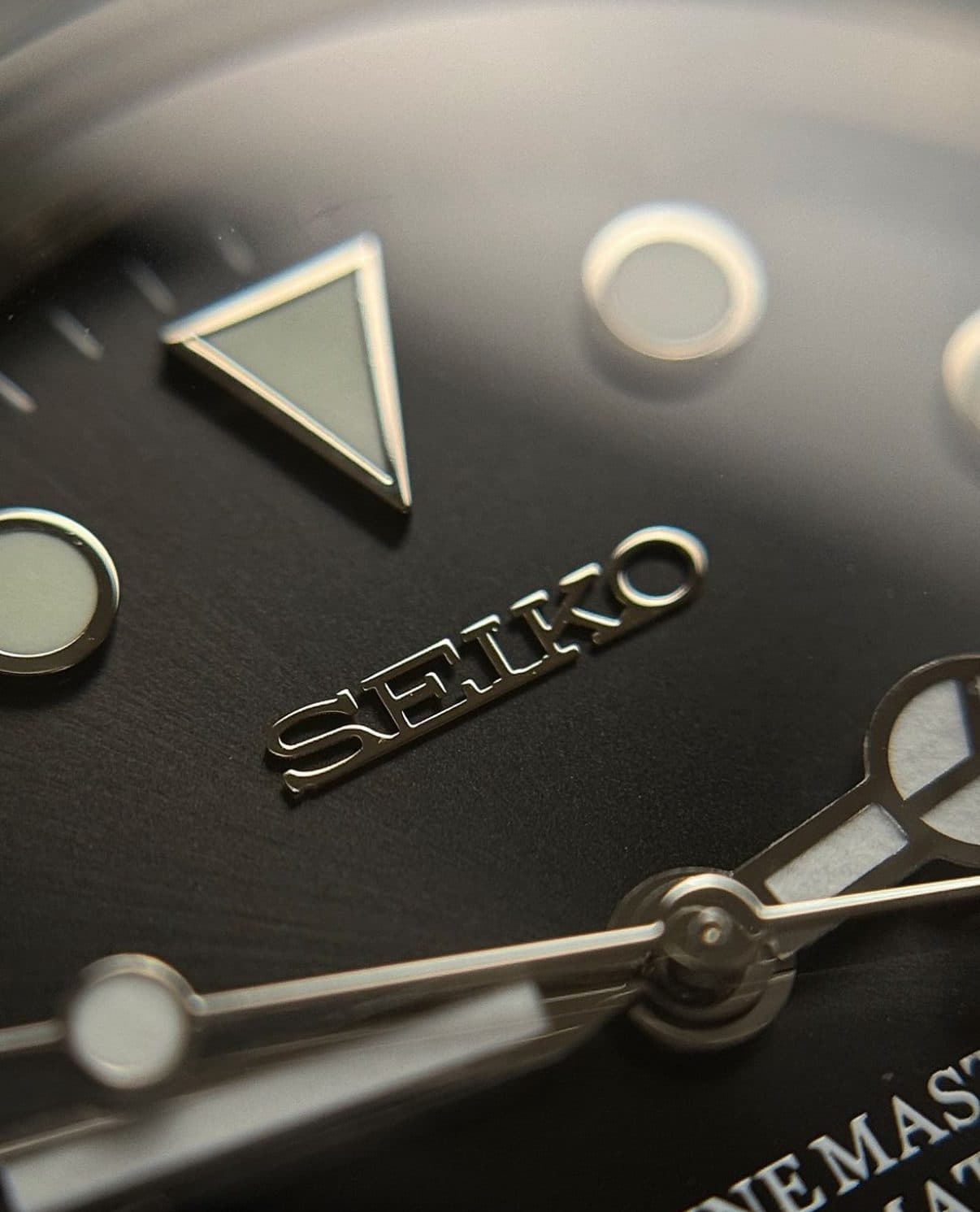 Close-up of a watch dial with the Seiko logo – detailed product shot